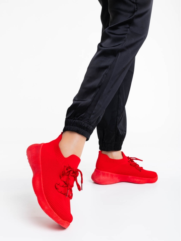 Ramila piros női sport cipő textil anyagból, 4 - Kalapod.hu
