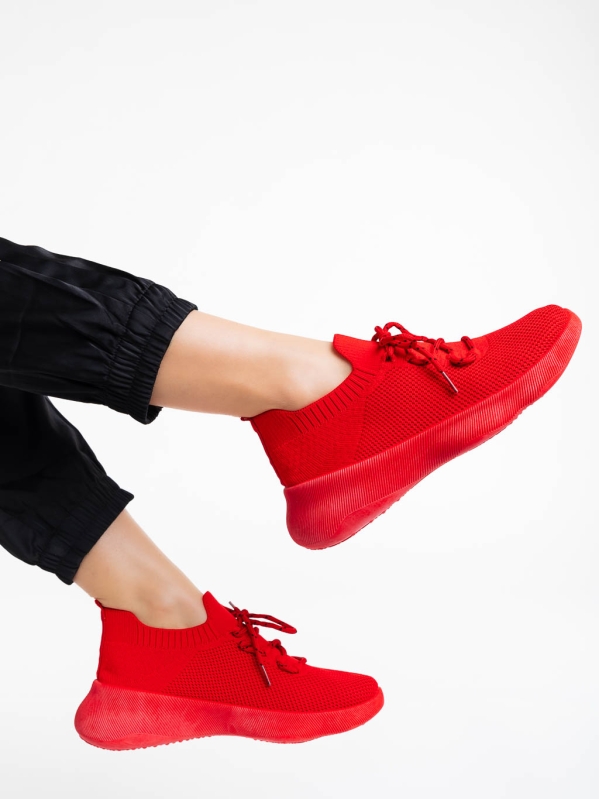 Ramila piros női sport cipő textil anyagból, 5 - Kalapod.hu