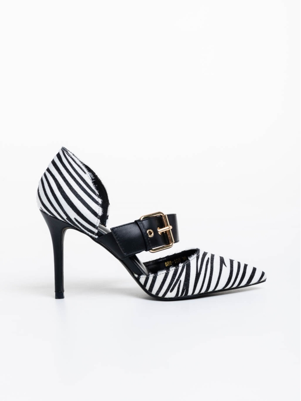 Sadiya fekete fehér női magassarkú cipő textil anyagból, 5 - Kalapod.hu