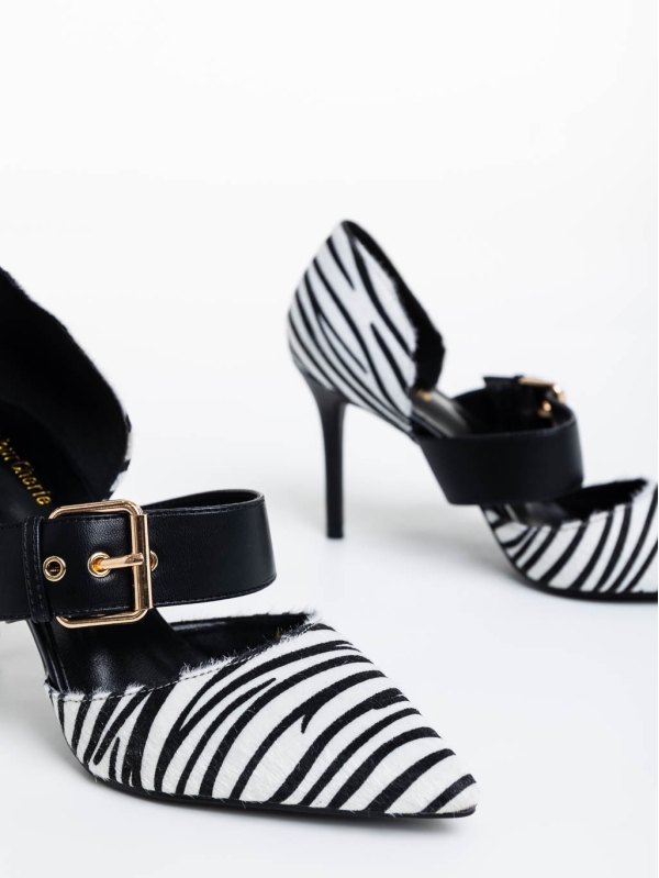 Sadiya fekete fehér női magassarkú cipő textil anyagból, 6 - Kalapod.hu