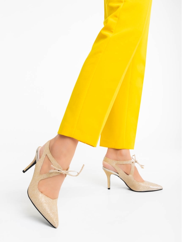 Shaira aranyszínű női cipő textil anyagból, 3 - Kalapod.hu