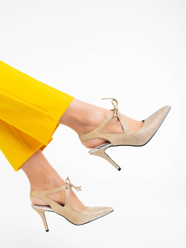 Shaira aranyszínű női cipő textil anyagból, 4 - Kalapod.hu
