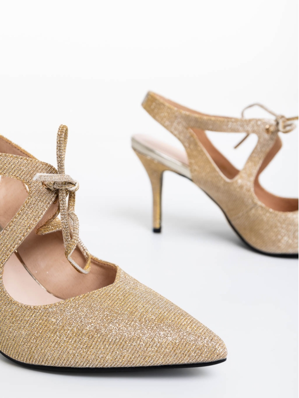 Shaira aranyszínű női cipő textil anyagból, 6 - Kalapod.hu
