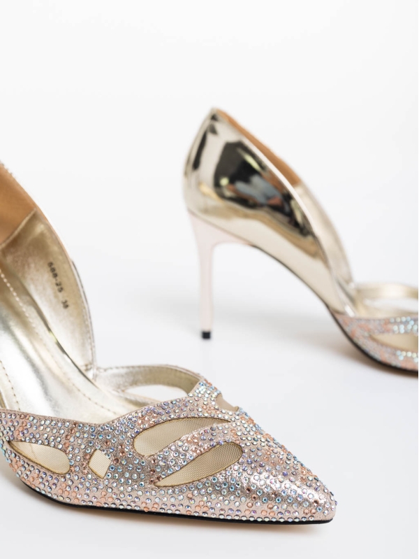 Shaneka  aranyszínű női cipő textil anyagból, 6 - Kalapod.hu