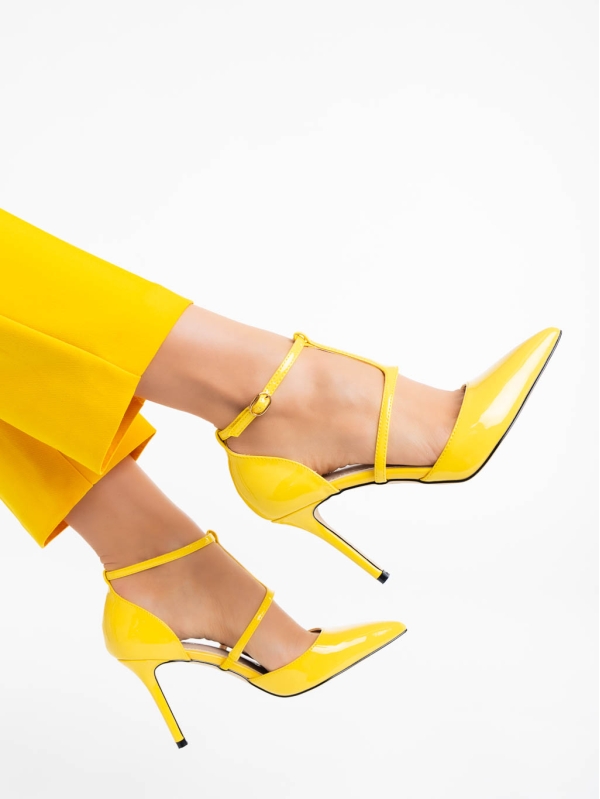 Zarela sárga női magassarkú cipő lakkozott ökológiai bőrből, 4 - Kalapod.hu