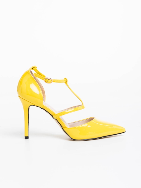 Zarela sárga női magassarkú cipő lakkozott ökológiai bőrből, 5 - Kalapod.hu