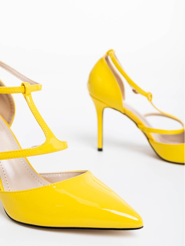 Zarela sárga női magassarkú cipő lakkozott ökológiai bőrből, 6 - Kalapod.hu