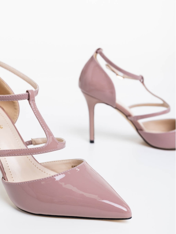 Zarela rózsaszín női  magassarkú cipő lakkozott ökológiai bőrből, 6 - Kalapod.hu