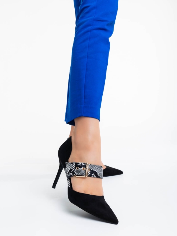 Simrita fekete női magassarkú cipő textil anyagból, 2 - Kalapod.hu