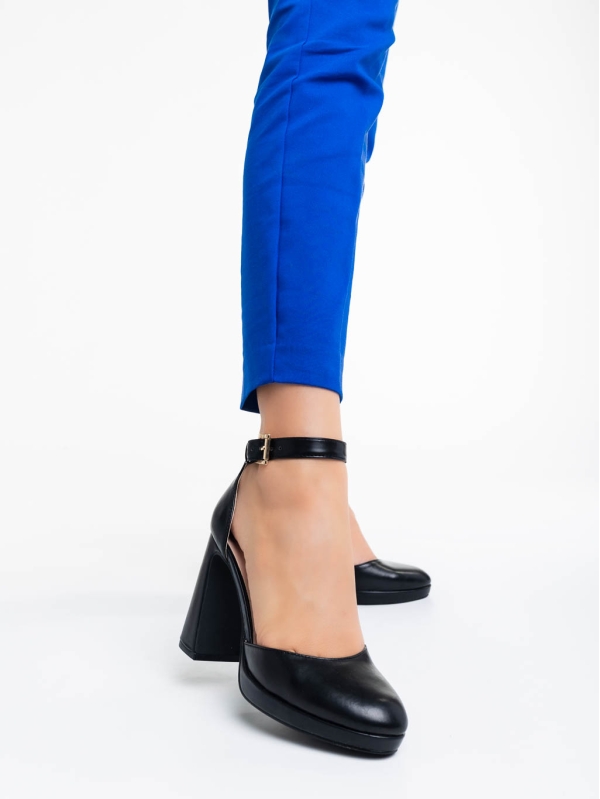 Sieanna fekete női magassarkú cipő textil anyagból, 2 - Kalapod.hu