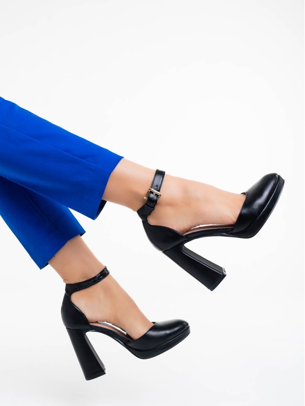 Sieanna fekete női magassarkú cipő textil anyagból, 3 - Kalapod.hu
