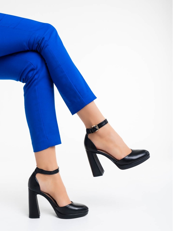 Sieanna fekete női magassarkú cipő textil anyagból, 4 - Kalapod.hu
