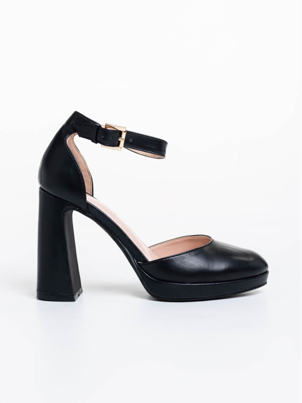 Sieanna fekete női magassarkú cipő textil anyagból, 5 - Kalapod.hu