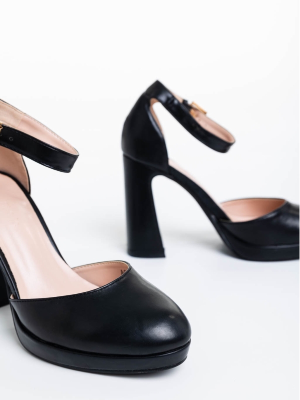 Sieanna fekete női magassarkú cipő textil anyagból, 6 - Kalapod.hu