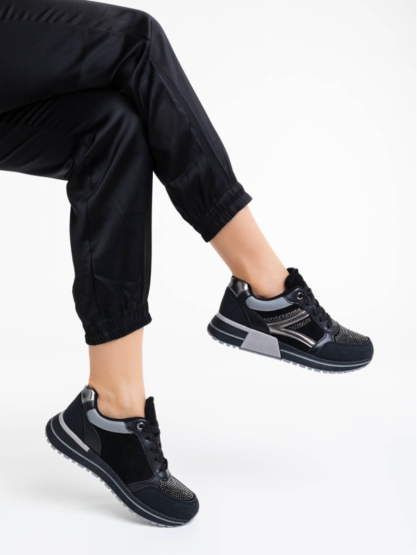 Ravenna fekete női sport cipő textil anyagból és ökológiai bőrből, 4 - Kalapod.hu