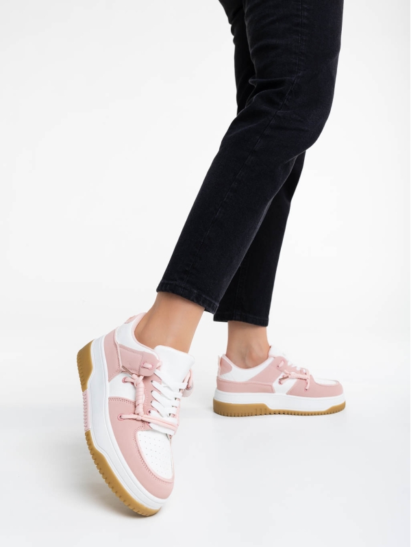 Rheia fehér és rózsaszín női sport cipő ökológiai bőrből, 3 - Kalapod.hu