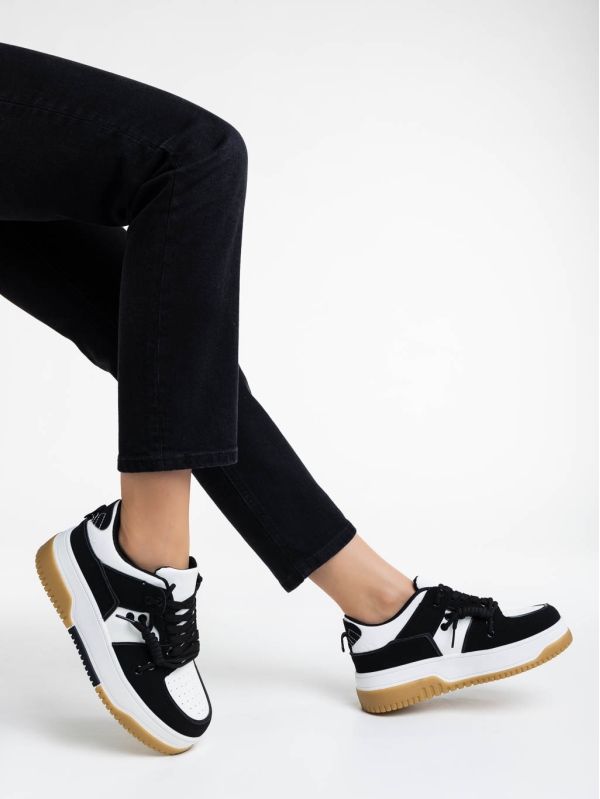 Rheia fekete fehér női sport cipő ökológiai bőrből, 4 - Kalapod.hu
