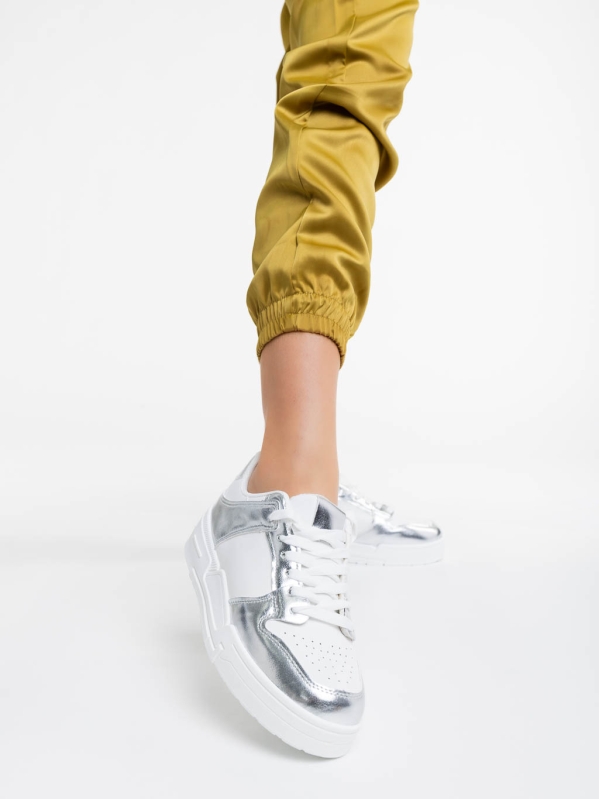 Rumeysa fehér és ezüstszínű női sport cipő ökológiai bőrből, 2 - Kalapod.hu