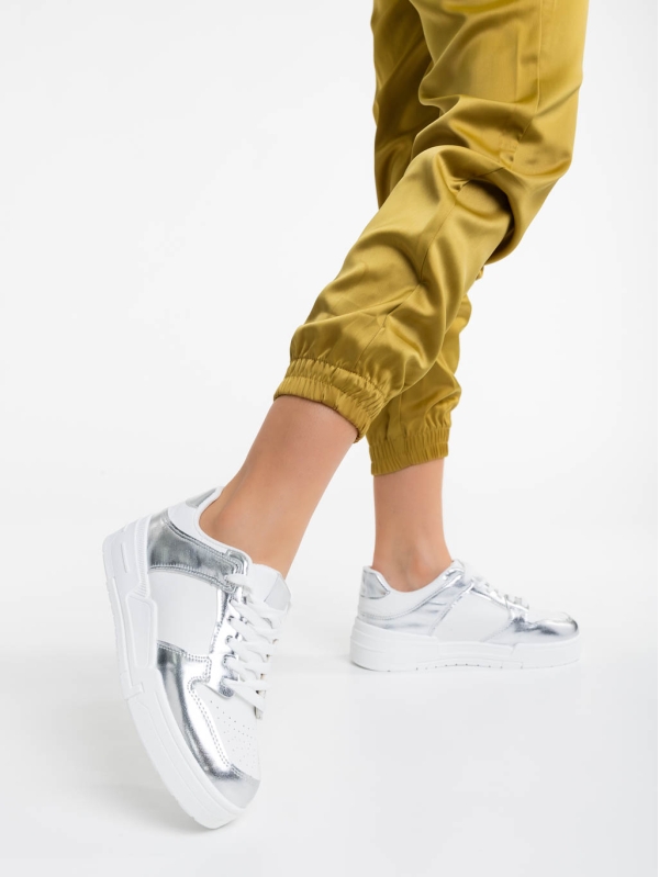 Rumeysa fehér és ezüstszínű női sport cipő ökológiai bőrből, 3 - Kalapod.hu