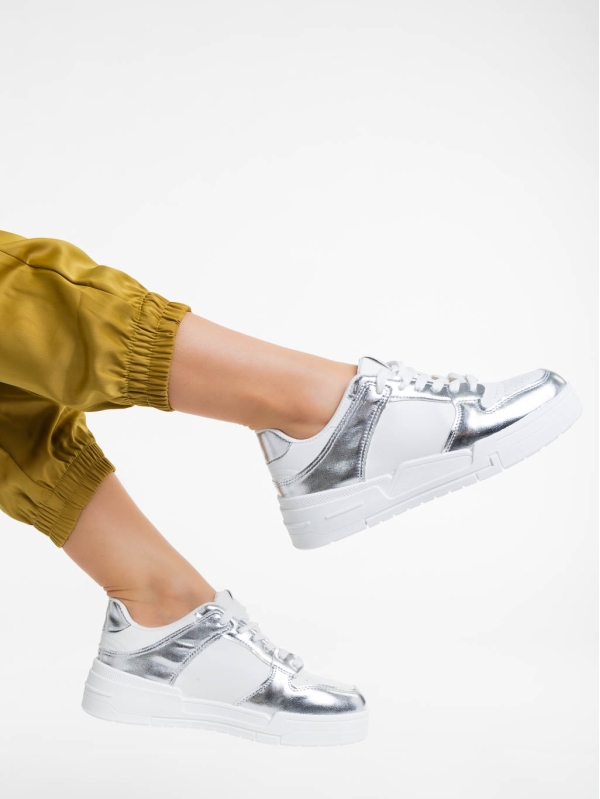 Rumeysa fehér és ezüstszínű női sport cipő ökológiai bőrből, 4 - Kalapod.hu