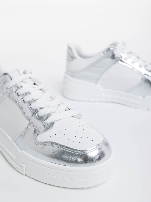 Rumeysa fehér és ezüstszínű női sport cipő ökológiai bőrből, 6 - Kalapod.hu