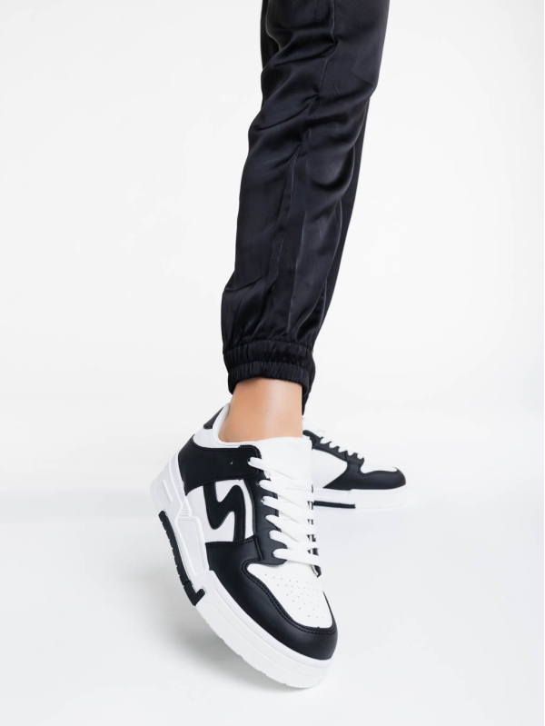 Ralanda fekete fehér női sport cipő ökológiai bőrből, 2 - Kalapod.hu