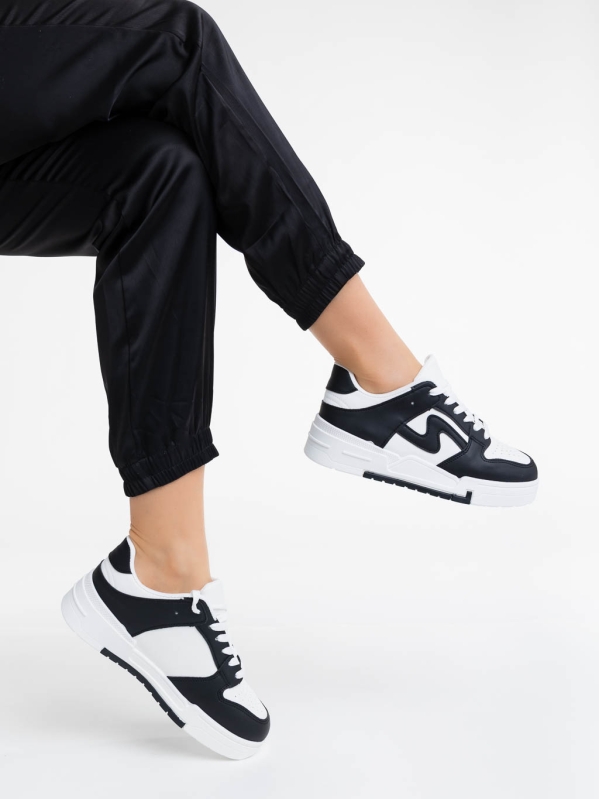 Ralanda fekete fehér női sport cipő ökológiai bőrből, 4 - Kalapod.hu