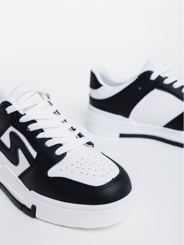 Ralanda fekete fehér női sport cipő ökológiai bőrből, 6 - Kalapod.hu