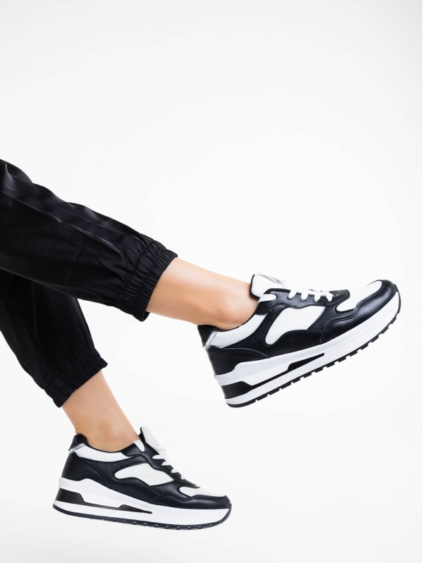 Rachana fekete fehér női sport cipő ökológiai bőrből, 3 - Kalapod.hu