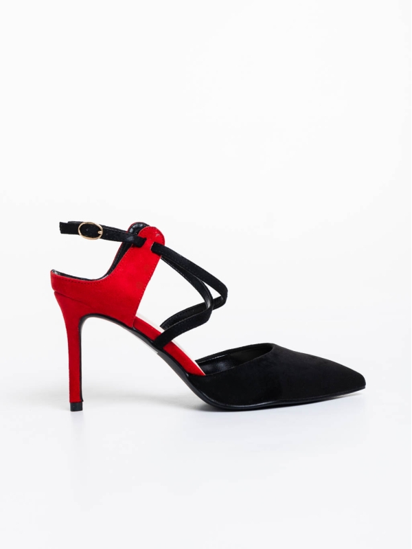 Saleena fekete női magassarkú cipő textil anyagból, 5 - Kalapod.hu