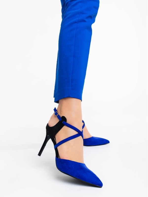 Saleena kék női  magassarkú cipő textil anyagból, 2 - Kalapod.hu