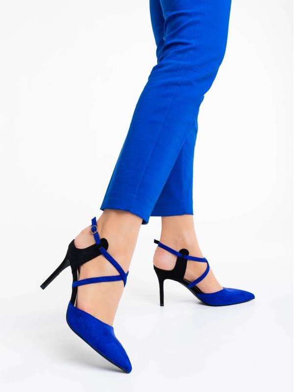 Saleena kék női  magassarkú cipő textil anyagból - Kalapod.hu