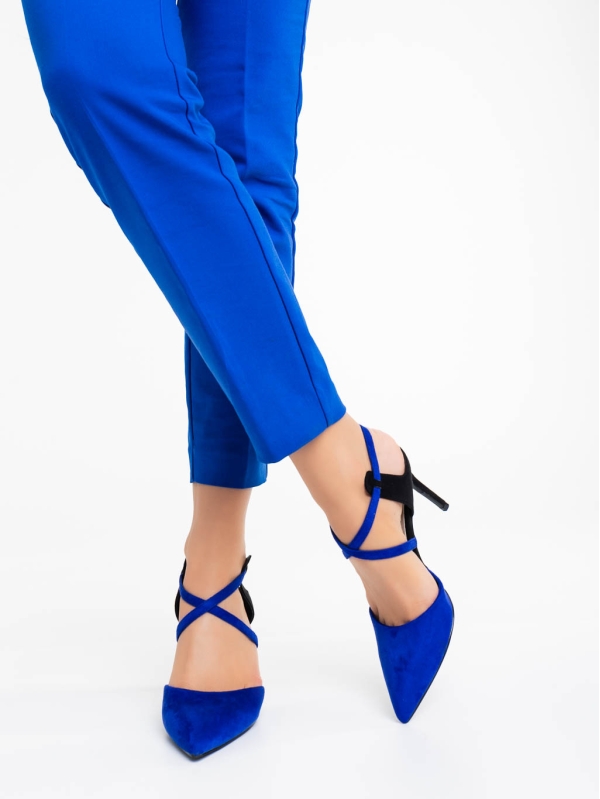 Saleena kék női  magassarkú cipő textil anyagból, 3 - Kalapod.hu
