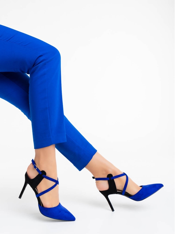 Saleena kék női  magassarkú cipő textil anyagból, 4 - Kalapod.hu