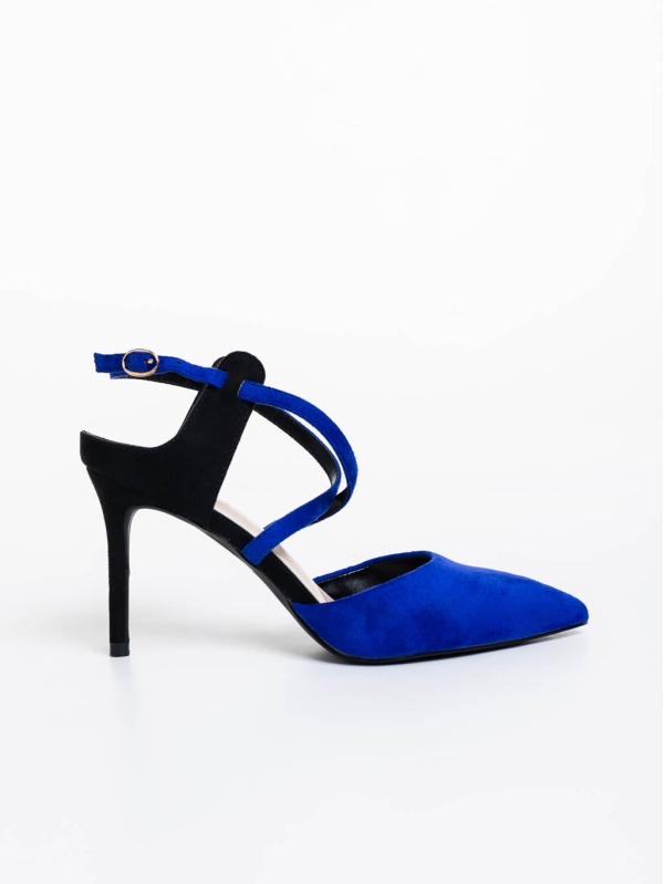 Saleena kék női  magassarkú cipő textil anyagból, 5 - Kalapod.hu