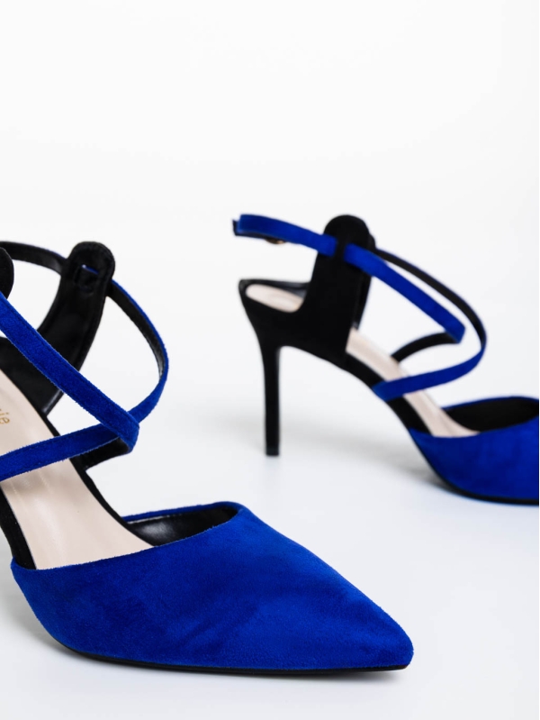 Saleena kék női  magassarkú cipő textil anyagból, 6 - Kalapod.hu