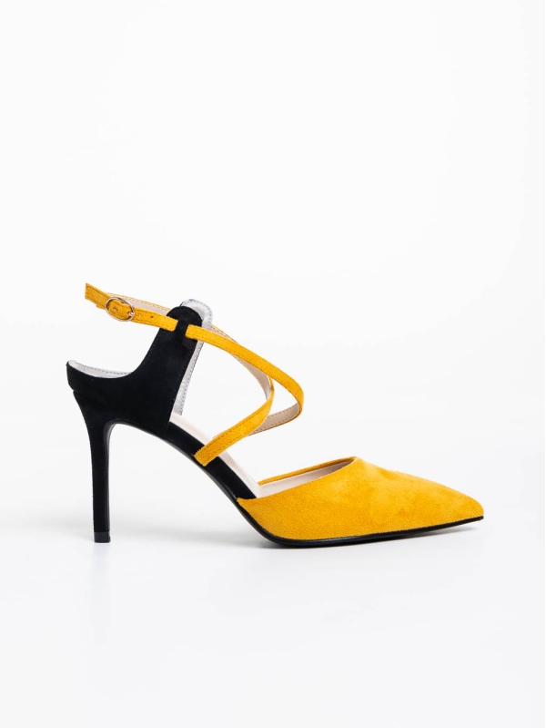 Saleena sárga női magassarkú cipő textil anyagból, 5 - Kalapod.hu