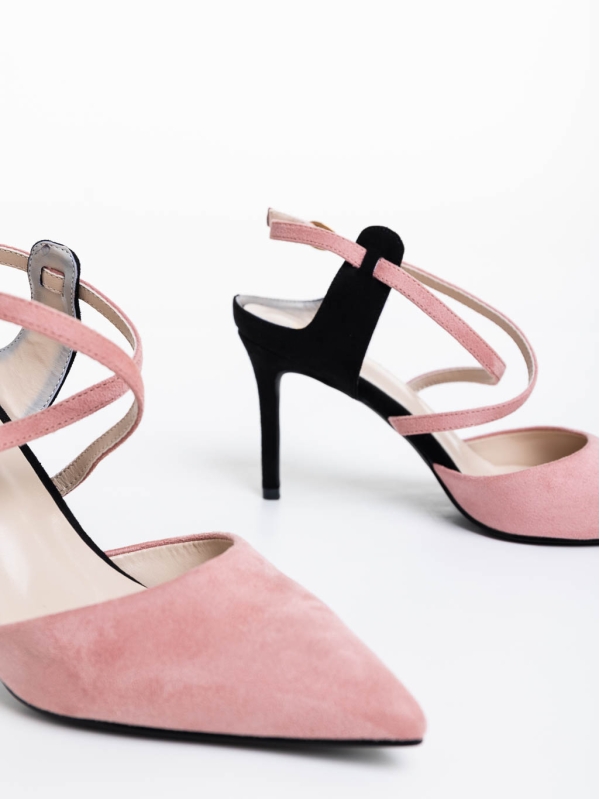 Saleena rózsaszín női  magassarkú cipő textil anyagból, 6 - Kalapod.hu