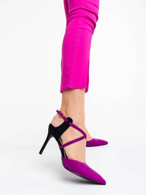 Saleena lila női  magassarkú cipő textil anyagból, 2 - Kalapod.hu