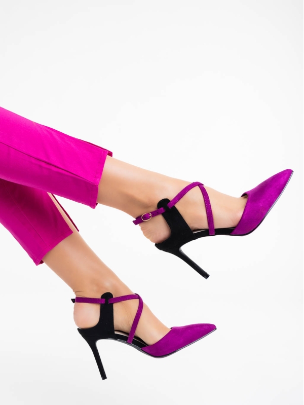 Saleena lila női  magassarkú cipő textil anyagból, 3 - Kalapod.hu