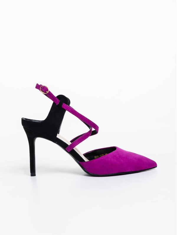 Saleena lila női  magassarkú cipő textil anyagból, 5 - Kalapod.hu