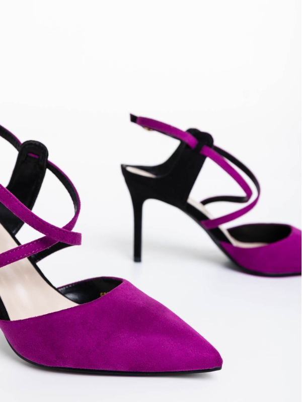 Saleena lila női  magassarkú cipő textil anyagból, 6 - Kalapod.hu