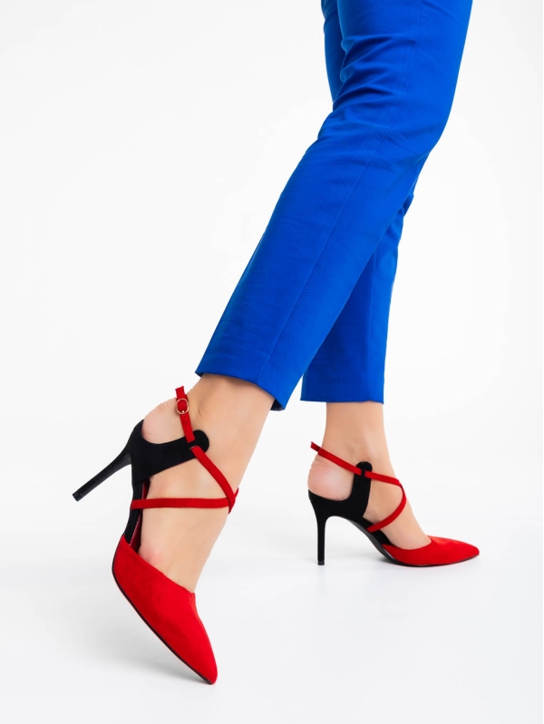 Saleena piros női  magassarkú cipő textil anyagból - Kalapod.hu
