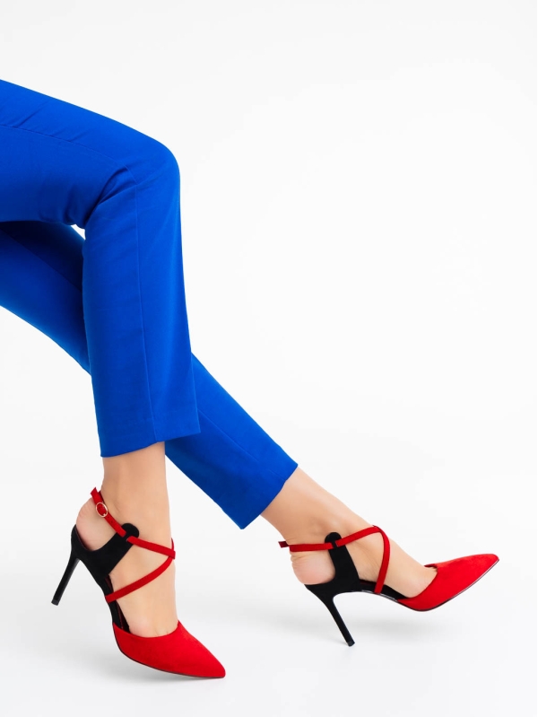 Saleena piros női  magassarkú cipő textil anyagból, 4 - Kalapod.hu