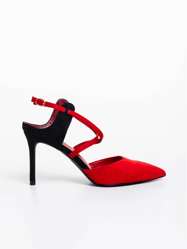 Saleena piros női  magassarkú cipő textil anyagból, 5 - Kalapod.hu