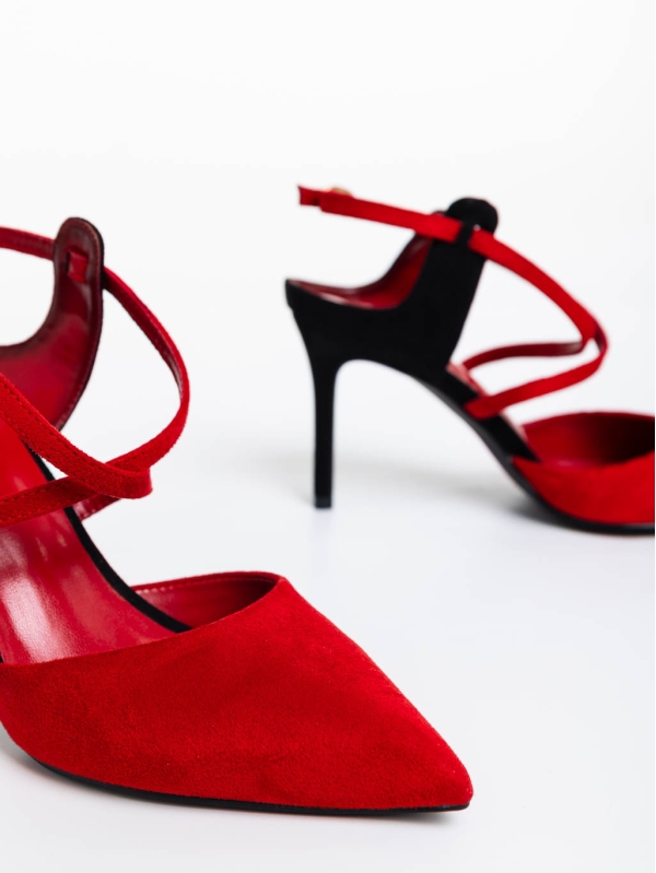 Saleena piros női  magassarkú cipő textil anyagból, 6 - Kalapod.hu