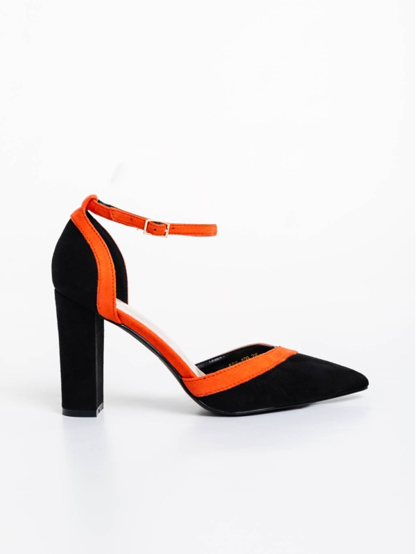 Ozora narancssárga és fekete női magassarkú cipő textil anyagból, 5 - Kalapod.hu