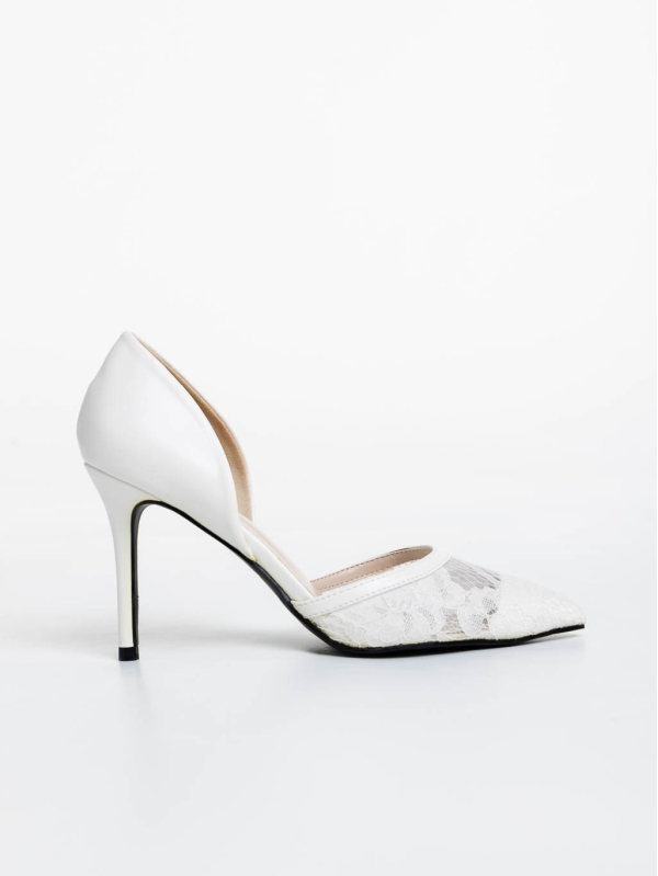 Orella fehér női magassarkú cipő ökológiai bőrből és textil anyagból, 5 - Kalapod.hu