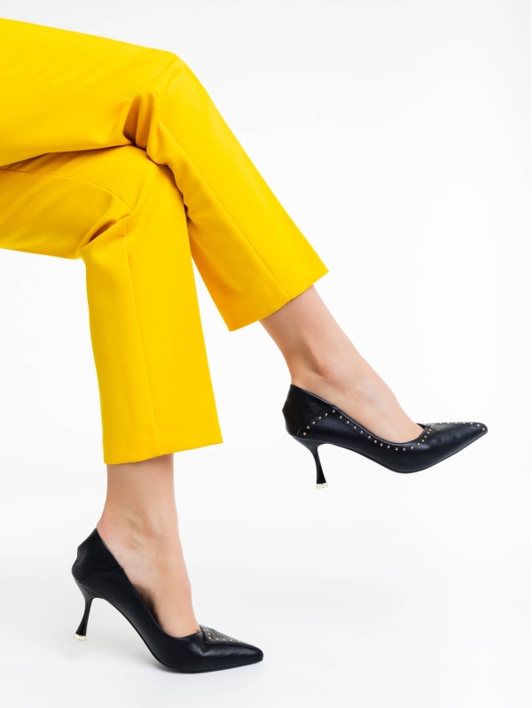 Olivea fekete női magassarkú cipő ökológiai bőrből, 3 - Kalapod.hu