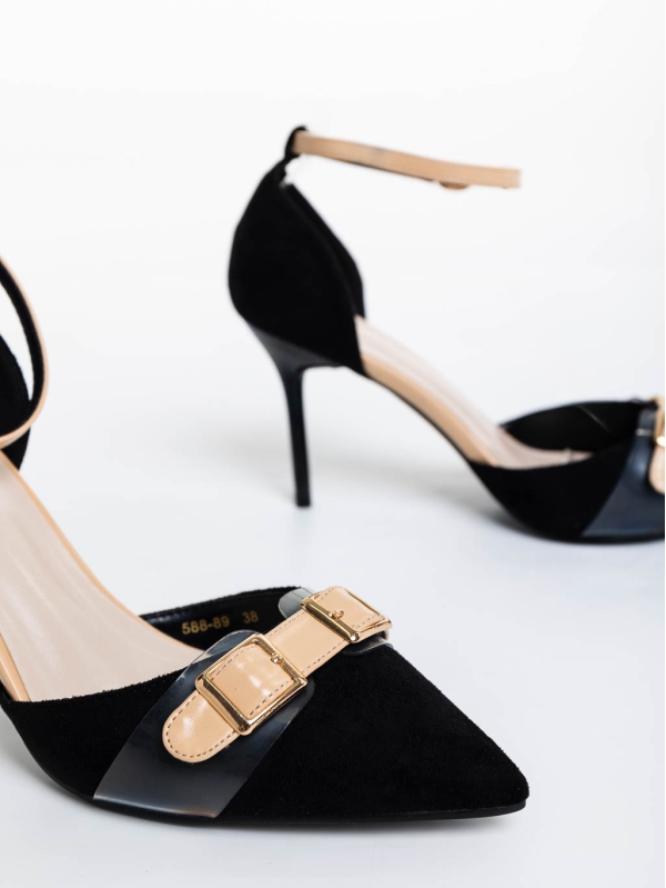 Teiana fekete női magassarkú cipő textil anyagból, 6 - Kalapod.hu
